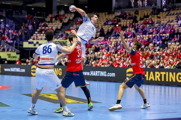 28.01.2026, Handball, Men s EHF EURO 2026, Spanien - Portugal, Jyske Bank Boxen in Herning, Dänemark, Main Round: Ricardo Caldeira Brandao (Portugal 86) Rocha Nogueira (Portugal 13) Dänemark