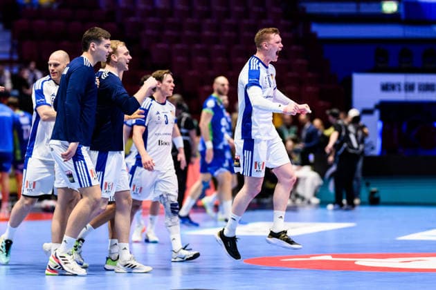 260128 Ymir Gislason of Iceland celebrates after the EHF European Handball Championship main round match between Slovenia and Iceland on January 28, 2026 in Malmö. Photo: Petter Arvidson BILDBYRAN kod PA PA1143 handball handboll handball handbolls-em 2026 slovenien slovenia island ehf european handball championship iceland bbeng jubel celebrates Copyright: PETTERxARVIDSON BB260128PA028