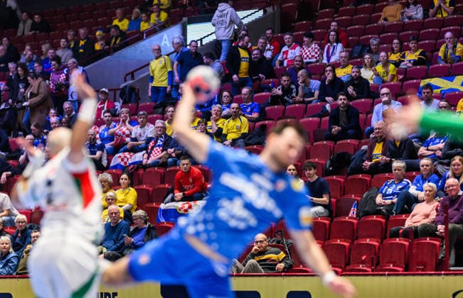 260128 Empty seats in the stands during the EHF European Handball Championship main round match between Croatia and Hungary on January 28, 2026 in Malmö. Photo: Petter Arvidson BILDBYRAN kod PA PA1144 handball handboll handball handbolls-em 2026 croatia hungary kroatien ungern ehf european handball championship bbeng grappa33 Copyright: PETTERxARVIDSON BB260128PA034