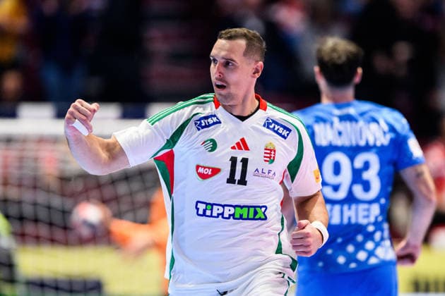 260128 Patrik Ligetvari of Hungary celebrates during the EHF European Handball Championship main round match between Croatia and Hungary on January 28, 2026 in Malmö. Photo: Petter Arvidson BILDBYRAN kod PA PA1144 handball handboll handball handbolls-em 2026 croatia hungary kroatien ungern ehf european handball championship bbeng grappa33jubel celebrates Copyright: PETTERxARVIDSON BB260128PA035