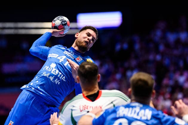 260128 Tin Lucin of Croatia during the EHF European Handball Championship main round match between Croatia and Hungary on January 28, 2026 in Malmö. Photo: Petter Arvidson BILDBYRAN kod PA PA1144 handball handboll handball handbolls-em 2026 croatia hungary kroatien ungern ehf european handball championship bbeng grappa33 Copyright: PETTERxARVIDSON BB260128PA039