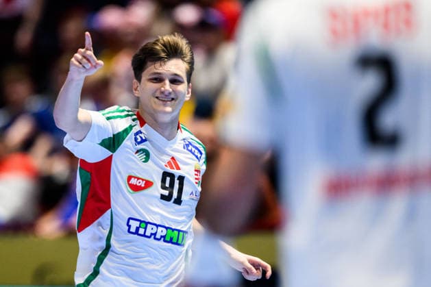 260128 Bence Imre of Hungary celebrates during the EHF European Handball Championship main round match between Croatia and Hungary on January 28, 2026 in Malmö. Photo: Petter Arvidson BILDBYRAN kod PA PA1144 handball handboll handball handbolls-em 2026 croatia hungary kroatien ungern ehf european handball championship bbeng grappa33jubel celebrates Copyright: PETTERxARVIDSON BB260128PA042