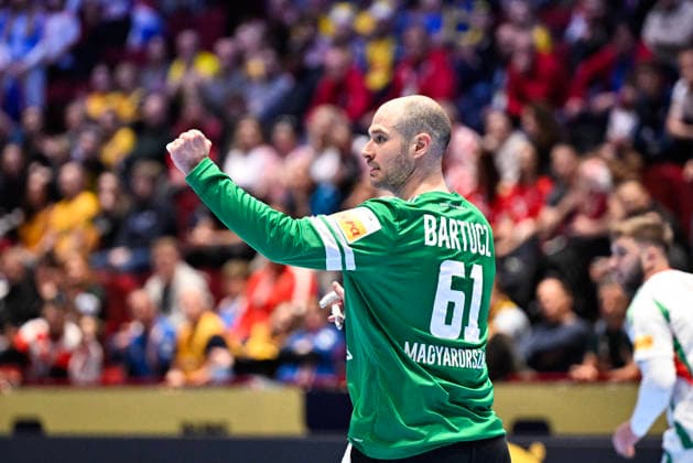 MALMÖ, SWEDEN 20260128 Hungary s goalkeeper Laszlo Bartucz celebrates during the 2026 EHF European Men s Handball Championship (the EHF Euro 2026) main round match between Croatia and Hungary at Malmö Arena, in Malmö, Sweden, on January 28, 2026. MALMÖ SWEDEN x50090x