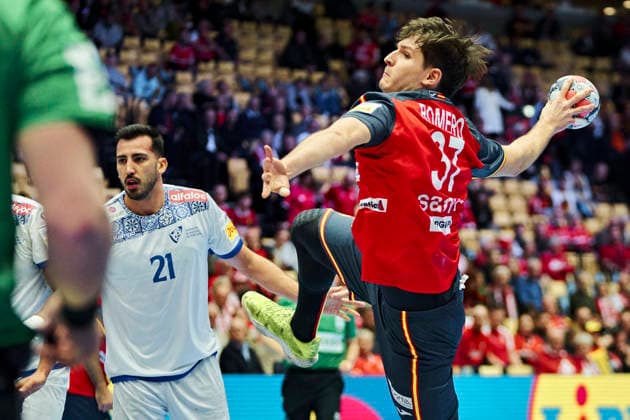 DENMARK Men s Handball European Championship, EM, Europameisterschaft Spain - Portugal Spain s Victor Romero during the EHF Euro 2026 main round men s handball match between Spain and Portugal at Jyske Bank Boxen in Herning, Wednesday, January 28, 2026. (Photo: Thomas Traasdahl Ritzau Scanpix) , Herning Denmark Copyright: RitzauxScanpix ThomasxTraasdahlx spdk20260128-172323-L