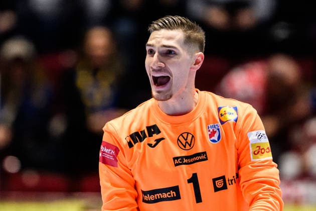 260128 Goalkeeper Dominik Kuzmanovic of Croatia during the EHF European Handball Championship main round match between Croatia and Hungary on January 28, 2026 in Malmö. Photo: Petter Arvidson BILDBYRAN kod PA PA1144 handball handboll handball handbolls-em 2026 croatia hungary kroatien ungern ehf european handball championship bbeng grappa33 Copyright: PETTERxARVIDSON BB260128PA047