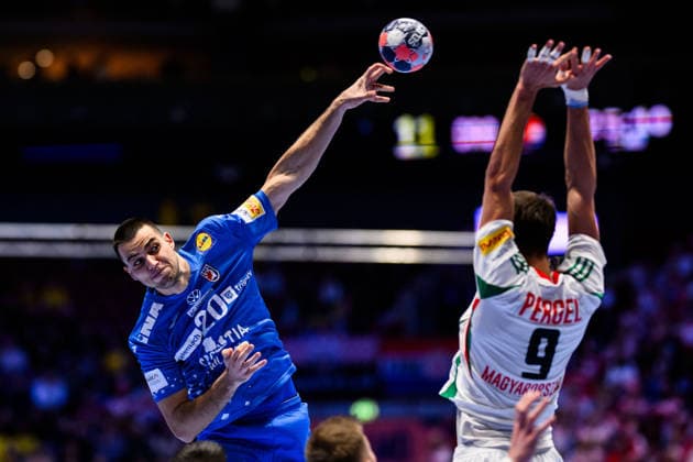 260128 Mateo Maras of Croatia during the EHF European Handball Championship main round match between Croatia and Hungary on January 28, 2026 in Malmö. Photo: Petter Arvidson BILDBYRAN kod PA PA1144 handball handboll handball handbolls-em 2026 croatia hungary kroatien ungern ehf european handball championship bbeng grappa33 Copyright: PETTERxARVIDSON BB260128PA054