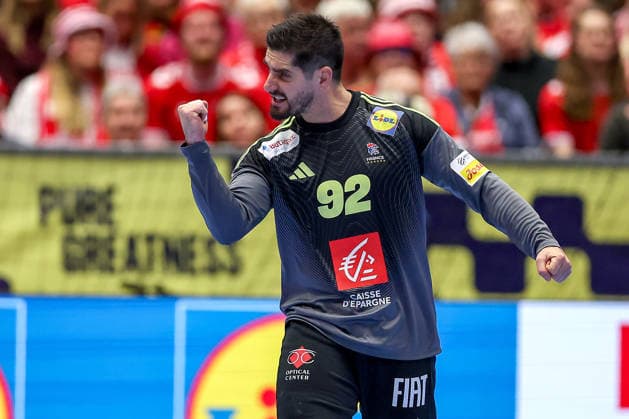 28.01.2026, Handball, Men s EHF EURO 2026, Deutschland - Frankreich, Jyske Bank Boxen in Herning, Dänemark, Main Round: Remi Desbonnet (France 92) jubelnd Dänemark