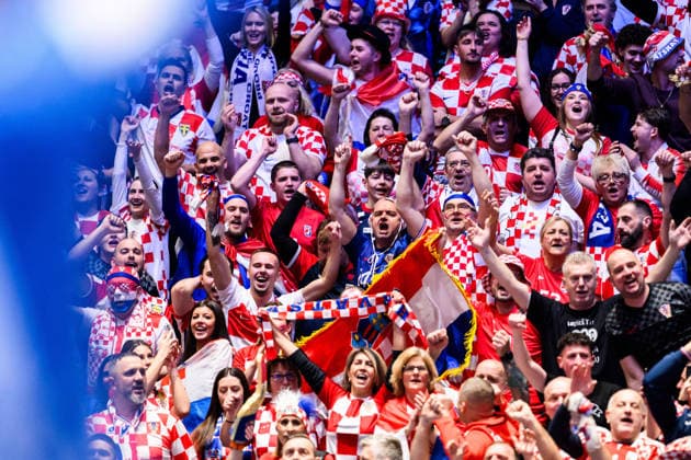 260128 Fans of Croatia during the EHF European Handball Championship main round match between Croatia and Hungary on January 28, 2026 in Malmö. Photo: Petter Arvidson BILDBYRAN kod PA PA1144 handball handboll handball handbolls-em 2026 croatia hungary kroatien ungern ehf european handball championship bbeng grappa33 Copyright: PETTERxARVIDSON BB260128PA072
