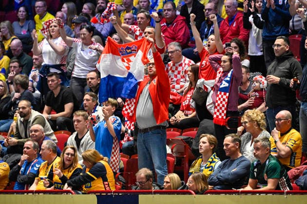 MALMÖ, SWEDEN 20260128 Croatian fans during the 2026 EHF European Men s Handball Championship (the EHF Euro 2026) main round match between Croatia and Hungary at Malmö Arena, in Malmö, Sweden, on January 28, 2026. MALMÖ SWEDEN x50090x