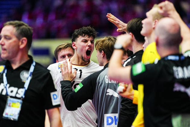 Torjubel Marko Grgic (Deutschland, 71) DEN, Deutschland vs. Frankreich, Handball, EHF Europameisterschaft 2026, Hauptrunde, Spieltag 4, 28.01.2026 DEN, Deutschland vs. Frankreich, Handball, EHF Europameisterschaft 2026, Hauptrunde, Spieltag 4, 28.01.2026 Herning *** Goal celebration Marko Grgic Germany, 71 DEN, Germany vs France, Handball, EHF European Championship 2026, Main Round, Matchday 4, 28 01 2026 DEN, Germany vs France, Handball, EHF European Championship 2026, Main Round, Matchday 4, 28 01 2026 Herning Copyright: xEibner-Pressefoto MarcelxvonxFehrnx EP_MFN