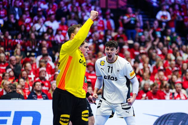 Jubel Marko Grgic (Deutschland, 71) nach Parade Andreas Wolff (Deutschland, 33) DEN, Deutschland vs. Frankreich, Handball, EHF Europameisterschaft 2026, Hauptrunde, Spieltag 4, 28.01.2026 DEN, Deutschland vs. Frankreich, Handball, EHF Europameisterschaft 2026, Hauptrunde, Spieltag 4, 28.01.2026 Herning Copyright: xEibner-Pressefoto MarcelxvonxFehrnx EP_MFN