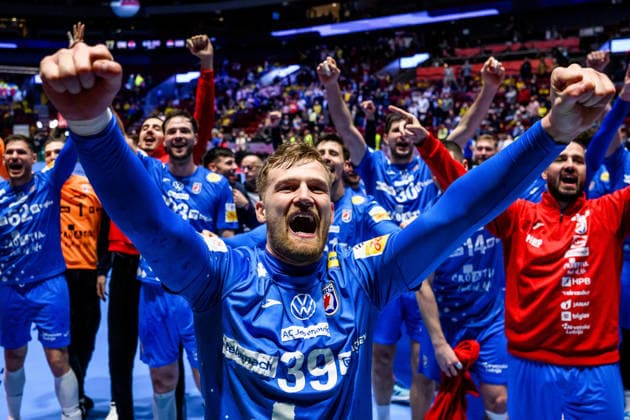 260128 David Mandic of Croatia celebrates after the EHF European Handball Championship main round match between Croatia and Hungary on January 28, 2026 in Malmö. Photo: Petter Arvidson BILDBYRAN kod PA PA1144 handball handboll handball handbolls-em 2026 croatia hungary kroatien ungern ehf european handball championship bbeng grappa33 jubel Copyright: PETTERxARVIDSON BB260128PA096