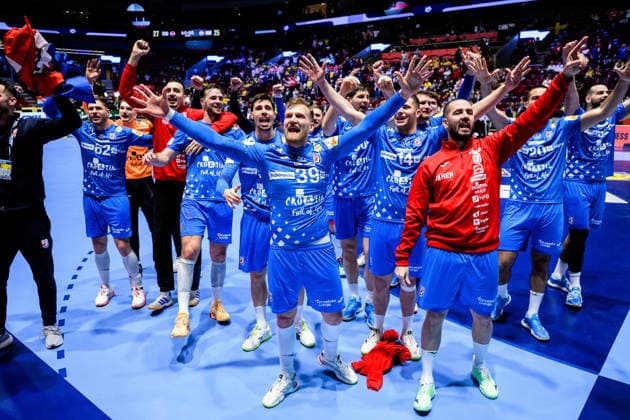 260128 David Mandic of Croatia celebrates after the EHF European Handball Championship main round match between Croatia and Hungary on January 28, 2026 in Malmö. Photo: Petter Arvidson BILDBYRAN kod PA PA1144 handball handboll handball handbolls-em 2026 croatia hungary kroatien ungern ehf european handball championship bbeng grappa33 jubel Copyright: PETTERxARVIDSON BB260128PA097