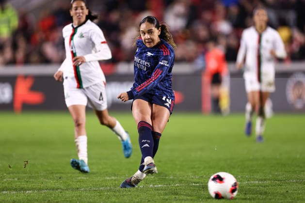 Arsenal v ASFAR Women 28 January 2026, London - FIFA Womens Champions Cup - Semi Final - Arsenal v ASFAR - Olivia Smith of Arsenal scores their fourth goal - Photo: Jacques Feeney Offside. London UK Copyright: xJacquesxFeeneyx xOffsidexOffside