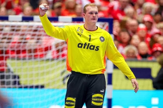 28.01.2026, Handball, Men s EHF EURO 2026, Deutschland - Frankreich, Jyske Bank Boxen in Herning, Dänemark, Main Round: David Späth (Germany 01) jubelnd Dänemark