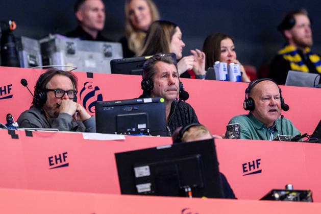260128 Sveriges Radios Andreas Matz and Magnus Wieslander during the EHF European Handball Championship main round match between Switzerland and Sweden on January 28, 2026 in Malmö. Photo: Petter Arvidson BILDBYRAN kod PA PA1145 handball handboll handball handbolls-em 2026 schweiz sverige sweden ehf european handball championship switzerland bbeng Copyright: PETTERxARVIDSON BB260128PA114