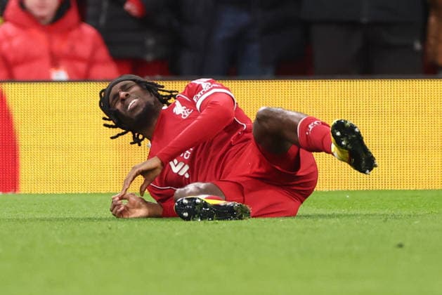 Liverpool v FK QARABAG, Champions League Jeremie Frimpong of Liverpool pulls up during the Champions League match between Liverpool and FK QARABAG at Anfield, Liverpool, UK on 28 January 2026. Liverpool Anfield Merseyside UK Editorial use only , Copyright: xRyanxBrownex PSI-23643-0018