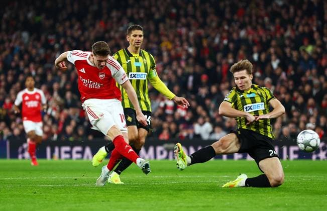 Viktor Gyokeres of Arsenal scores a goal to make the score 1-0. Arsenal v Kairat Almaty, UEFA Champions League, Group Stage, Football, Emirates Stadium, London, UK - 28 Jan 2026London Emirates Stadium United Kingdom EDITORIAL USE ONLY No use with unauthorised audio, video, data, fixture lists, club league logos or live services. Online in-match use limited to 120 images, no video emulation. No use in betting, games or single club league player publications. Copyright: xJamesxMarsh Shutterstockx 16429471z
