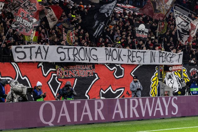 UEFA Champions League: Bayer 04 Leverkusen - Villarreal FC; 28.01.2026 Fans von Bayer 04 Leverkusen unterstützen Fans vom Paok FC. UEFA Champions League: Bayer 04 Leverkusen - Villarreal FC; BayArena, Leverkusen; 28.01.2026 Copyright: xBEAUTIFULxSPORTS Buriakovx