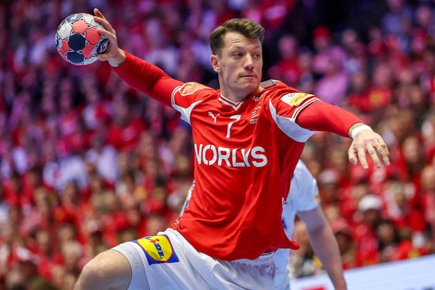 28.01.2026, Handball, Men s EHF EURO 2026, Dänemark - Norwegen, Jyske Bank Boxen in Herning, Dänemark, Main Round: Emil Jakobsen (Denmark 07) Dänemark