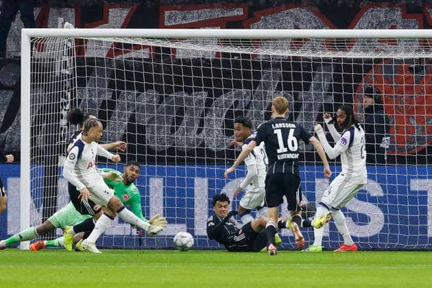 Nicht gegebenes Tor von Xavi (Tottenham Hotspur, 07) , Deutschland, Fussball, UEFA Champions League, 8. Spieltag, 2025 2026, Eintracht Frankfurt vs. Tottenham Hotspur, 28.01.2026, Frankfurt am Main Deutsche-Bank-Park Deutschland Copyright: xGrantxHubbsx