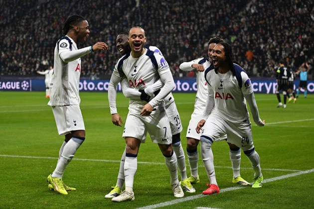 28.01.2026, xjhx, Fussball UEFA Champions League, Eintracht Frankfurt - Tottenham Hotspur v.l. Jubel nach dem aberkannten Tor von Xavi Simons (Tottenham Hotspur) Frankfurt am Main
