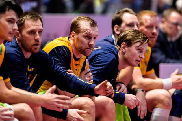 260128 Max Darj of Sweden during the EHF European Handball Championship main round match between Switzerland and Sweden on January 28, 2026 in Malmö. Photo: Petter Arvidson BILDBYRAN kod PA PA1145 handball handboll handball handbolls-em 2026 schweiz sverige sweden ehf european handball championship switzerland bbeng Copyright: PETTERxARVIDSON BB260128PA148