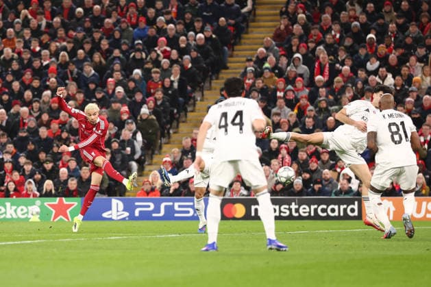 Liverpool v FK QARABAG, Champions League Hugo Ekitike of Liverpool shoots during the Champions League match between Liverpool and FK QARABAG at Anfield, Liverpool, UK on 28 January 2026. Liverpool Anfield Merseyside UK Editorial use only , Copyright: xRyanxBrownex PSI-23643-0021