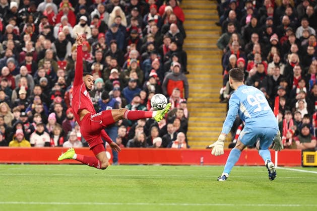 Liverpool v FK QARABAG, Champions League Cody Gakpo of Liverpool shoots during the Champions League match between Liverpool and FK QARABAG at Anfield, Liverpool, UK on 28 January 2026. Liverpool Anfield Merseyside UK Editorial use only , Copyright: xRyanxBrownex PSI-23643-0024