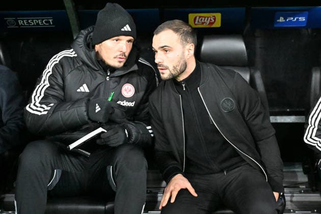 28.01.2026, xjhx, Fussball UEFA Champions League, Eintracht Frankfurt - Tottenham Hotspur v.l. Interimstrainer Alexander Alex Meier (Eintracht Frankfurt) Interimstrainer Dennis Schmitt (Eintracht Frankfurt) Frankfurt am Main