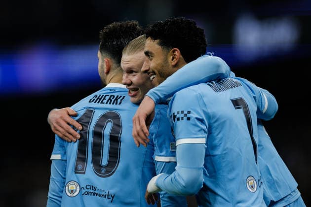 Manchester, England, 28th January 2026. Erling Haaland of Manchester City celebrates his goal to make it 1-0 during the Manchester City vs Galatasaray UEFA Champions League match at the Etihad Stadium, Manchester. Picture credit should read: Cody Froggatt Sportimage EDITORIAL USE ONLY. No use with unauthorised audio, video, data, fixture lists, club league logos or live services. Online in-match use limited to 120 images, no video emulation. No use in betting, games or single club league player publications. SPI_022_CF_Man_City_Galatasaray SPI-4489-0049