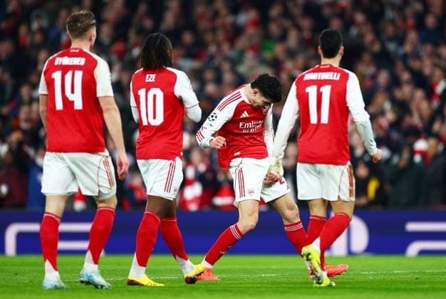Kai Havertz of Arsenal celebrates scoring a goal after making the score 2-1. Arsenal v Kairat Almaty, UEFA Champions League, Group Stage, Football, Emirates Stadium, London, UK - 28 Jan 2026London Emirates Stadium United Kingdom EDITORIAL USE ONLY No use with unauthorised audio, video, data, fixture lists, club league logos or live services. Online in-match use limited to 120 images, no video emulation. No use in betting, games or single club league player publications. Copyright: xJamesxMarsh Shutterstockx 16429471ao