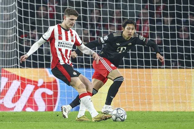EINDHOVEN , 28-01-2026 , Philips Stadium , season 2025 2026 , UEFA Champions League football , League phase matchday 8 , match between PSV and Bayern Munchen , picture shows PSV player Guus Til and Bayern Munchen player Hiroki Ito PSV - Bayern Munchen  x201144346x Copyright: