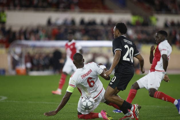 Lois Openda of Juventus FC and Denis Zakaria of AS Monaco fighting for the ball during the Uefa Champions League 2025 26 season football match between AS Monaco and Juventus FC on 28 January 2026 at Stade Louis II, Monaco, Photo Nderim KACELI  Copyright: xNderimxKaceli IPAxSportx xipa-agency.netx xx IPA_70670593 IPA_Agency_IPA70670593