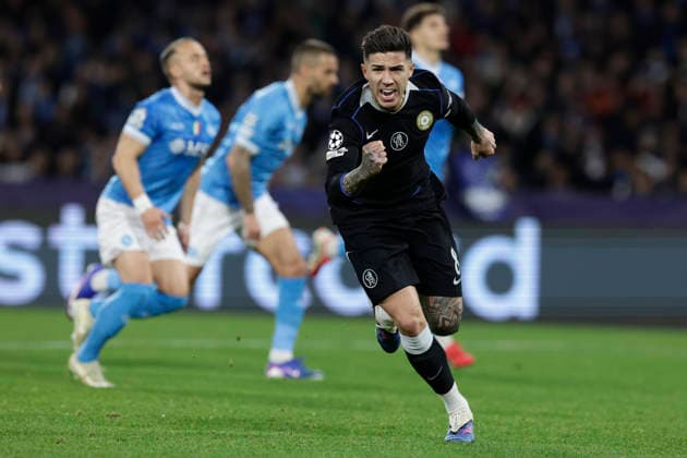 UCL MD8 SSC Napoli vs Chelsea Chelsea s Argentinian midfielder Enzo Fernandez celebrates after scoring a goal of 1-0 During match UEFA Champions League 2025 26 League Phase MD8 SSC Napoli vs Chelsea at Stadio Maradona on January 28, 2026. _BPH7815 Copyright: xAntonioxBalascox
