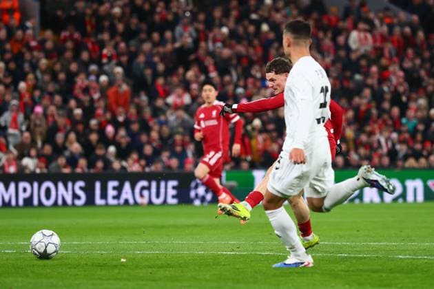 Florian Wirtz of Liverpool scores to make it 2-0 Liverpool v Qarabag, UEFA Champions League, Group Stage, Football, Anfield, Liverpool, UK - 28 Jan 2026Liverpool Anfield United Kingdom EDITORIAL USE ONLY No use with unauthorised audio, video, data, fixture lists, club league logos or live services. Online in-match use limited to 120 images, no video emulation. No use in betting, games or single club league player publications. Copyright: xPaulxCurrie Shutterstockx 16429492af