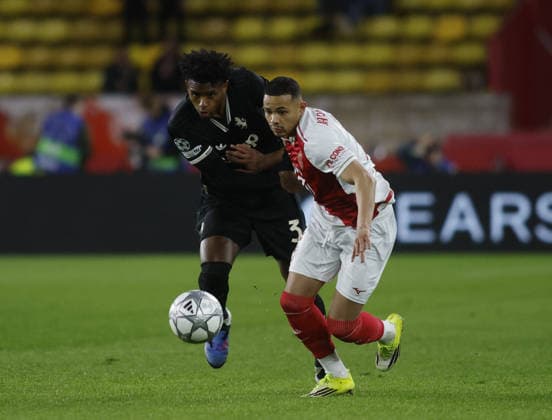 CALCIO - UEFA Champions League - AS Monaco vs Juventus FC Juan Cabal of Juventus FC and Caio Henrique of AS Monaco during the Uefa Champions League 2025 26 season football match between AS Monaco and Juventus FC on 28 January 2026 at Stade Louis II, Monaco, Photo Nderim KACELI Monaco  Copyright: xIPAxSport ABACAx