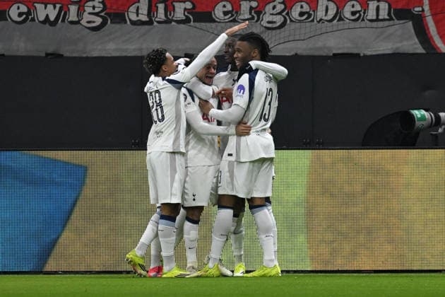28.01.2026, xsltx, Fussball UEFA Champions League, Eintracht Frankfurt - Tottenham Hotspur v.l. Xavi Simons (Tottenham Hotspur) aberkanntes Tor Torjubel (DFL DFB REGULATIONS PROHIBIT ANY USE OF PHOTOGRAPHS as IMAGE SEQUENCES and or QUASI-VIDEO) Frankfurt am Main