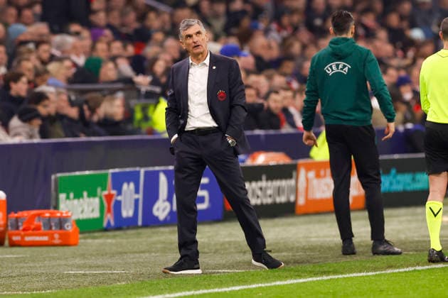 2026-01-28 AFC Ajax v Olympiacos FC - UEFA Champions League AMSTERDAM, NETHERLANDS - JANUARY 28: Headcoach Jose Luis Mendilibar during the UEFA Champions League match between AFC Ajax and Olympiacos FC at Johan Cruijff ArenA on January 28, 2026 in Amsterdam, Netherlands. Amsterdam Johan Cruijff ArenA Netherlands Content not available for redistribution in The Netherlands directly or indirectly through any third parties. Copyright: xBenxGalx