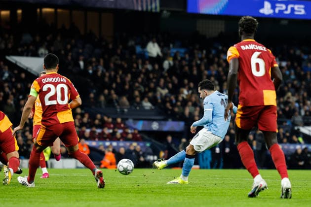 Manchester, England, 28th January 2026. Rayan Cherki of Manchester City scores a goal to make it 2-0 during the Manchester City vs Galatasaray UEFA Champions League match at the Etihad Stadium, Manchester. Picture credit should read: Cody Froggatt Sportimage EDITORIAL USE ONLY. No use with unauthorised audio, video, data, fixture lists, club league logos or live services. Online in-match use limited to 120 images, no video emulation. No use in betting, games or single club league player publications. SPI_026_CF_Man_City_Galatasaray SPI-4489-0067