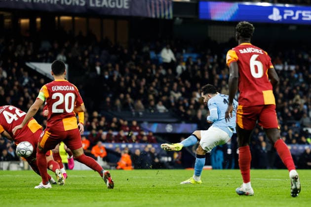 Manchester, England, 28th January 2026. Rayan Cherki of Manchester City scores a goal to make it 2-0 during the Manchester City vs Galatasaray UEFA Champions League match at the Etihad Stadium, Manchester. Picture credit should read: Cody Froggatt Sportimage EDITORIAL USE ONLY. No use with unauthorised audio, video, data, fixture lists, club league logos or live services. Online in-match use limited to 120 images, no video emulation. No use in betting, games or single club league player publications. SPI_027_CF_Man_City_Galatasaray SPI-4489-0068
