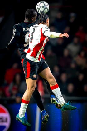 SC Bayern Munchen forwarder Nicolas Jackson, PSV Eindhoven defender Armando Obispo during the match PSV Eindhoven vs FC Bayern Munchen at the Philips stadium for the Champions League - League phase - Matchday 8 season 2025-2026 in EINDHOVEN, Netherlands on 28 01 2026, -