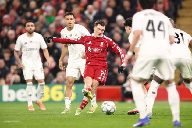 Liverpool v FK QARABAG, Champions League Florian Wirtz of Liverpool shoots during the Champions League match between Liverpool and FK QARABAG at Anfield, Liverpool, UK on 28 January 2026. Liverpool Anfield Merseyside UK Editorial use only , Copyright: xRyanxBrownex PSI-23643-0054