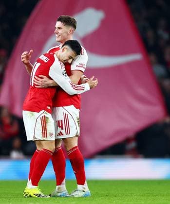 Gabriel Martinelli of Arsenal celebrates scoring a goal after making the score 3-1. Arsenal v Kairat Almaty, UEFA Champions League, Group Stage, Football, Emirates Stadium, London, UK - 28 Jan 2026London Emirates Stadium United Kingdom EDITORIAL USE ONLY No use with unauthorised audio, video, data, fixture lists, club league logos or live services. Online in-match use limited to 120 images, no video emulation. No use in betting, games or single club league player publications. Copyright: xJamesxMarsh Shutterstockx 16429471ax