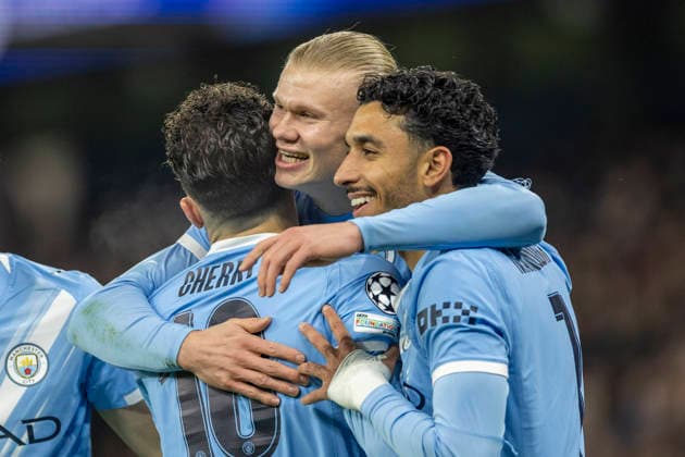 28th January 2026; Etihad Stadium, Manchester, England; UEFA Champions League Football, Manchester City versus Galatasaray; Erling Haland of Manchester City celebrates scoring a 10th minute goal to make the score 1-0  TimxWilliams Content restricted for UK based newspaper