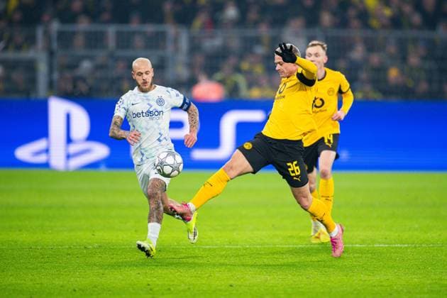 28.01.2026 - Fußball, 2025 2026, UEFA Champions League, 8. Spieltag, Borussia Dortmund - Inter Mailand: (L-R) Federico Dimarco (Mailand), Julian Ryerson (Dortmund)