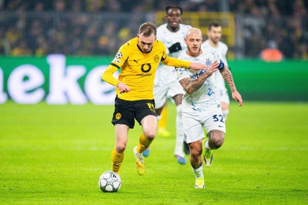 28.01.2026 - Fußball, 2025 2026, UEFA Champions League, 8. Spieltag, Borussia Dortmund - Inter Mailand: (L-R) Maximilian Beier (Dortmund), Federico Dimarco (Mailand)