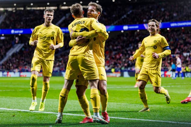 Atletico de Madrid vs Bodo Glimt - UEFA Champions League - 28 01 2026 Fredrik Sjovold of Bodo Glimt celebrating his goal with his teammates during the UEFA Champions League match between Atletico de Madrid and Bodo Glimt at Riyadh Air Metropolitano on January 28, 2026 in Madrid, Spain. Madrid Spain Copyright: xMarinaxFrutos PGSxPhotoxAgencyx