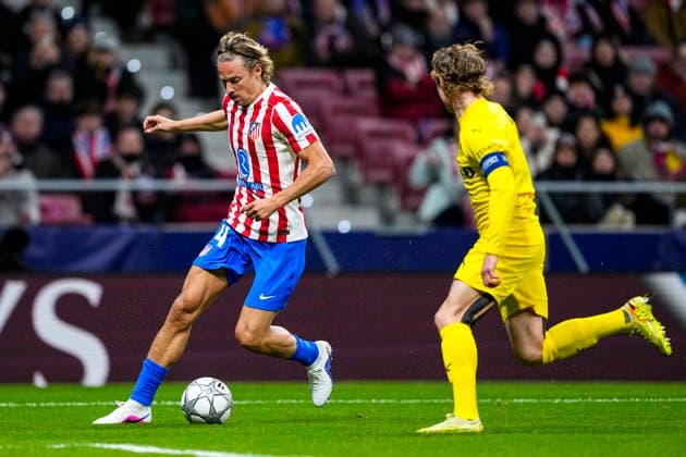 January 28, 2026, Madrid, Madrid, Spain: Marcos Llorente of Atletico de Madrid and Patrick Berg of FK Bodo Glimt in action during the UEFA Champions League 2025 26 League Phase MD8 match between Atletico de Madrid and FK Bodo Glimt at Riyadh Air Metropolitano stadium on January 28, 2026 in Madrid, Spain. Madrid Spain - ZUMAa181 20260128_zaa_a181_079 Copyright: xOscarxJ.xBarrosox