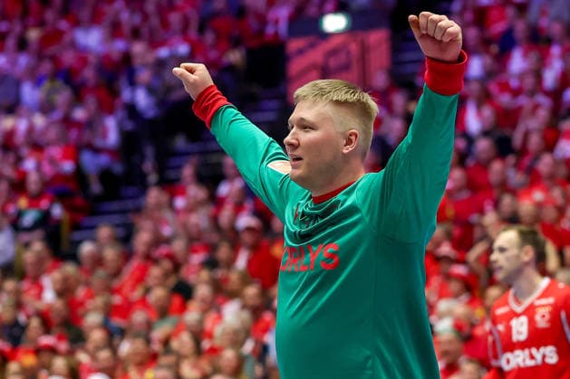 28.01.2026, Handball, Men s EHF EURO 2026, Dänemark - Norwegen, Jyske Bank Boxen in Herning, Dänemark, Main Round: Emil Nielsen (Denmark 12) jub elnd Dänemark